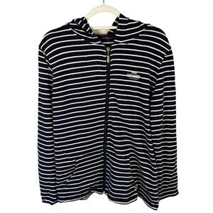 Tocade Navy and White Striped Zip-Up Hoodie Size L Coastal Nautical Lightweight